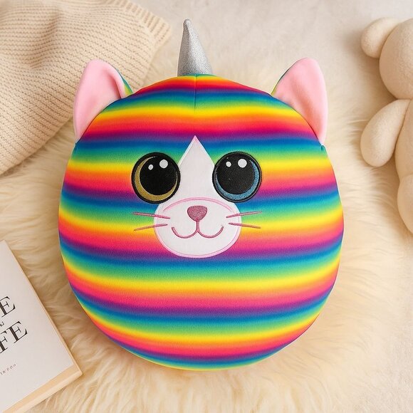 Rainbow Caticorn Plush Pillow Heather The Unicorn Cat Stuffed Animal Soft Squish - Picture 1 of 12